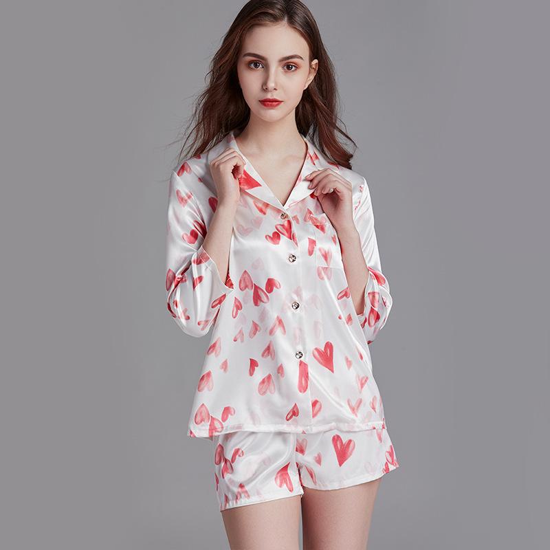 Pajamas Women's Spring and Summer Silk Thin Love Medium Sleeve Shorts Set Loose Home Wear Pajama Set Women Ropa De Mujer, Black;red
Pajamas Women's Spring and Summer Silk Thin Love Medium Sleeve Shorts Set Loose Home Wear Pajama Set Women Ropa De Mujer, Black;red