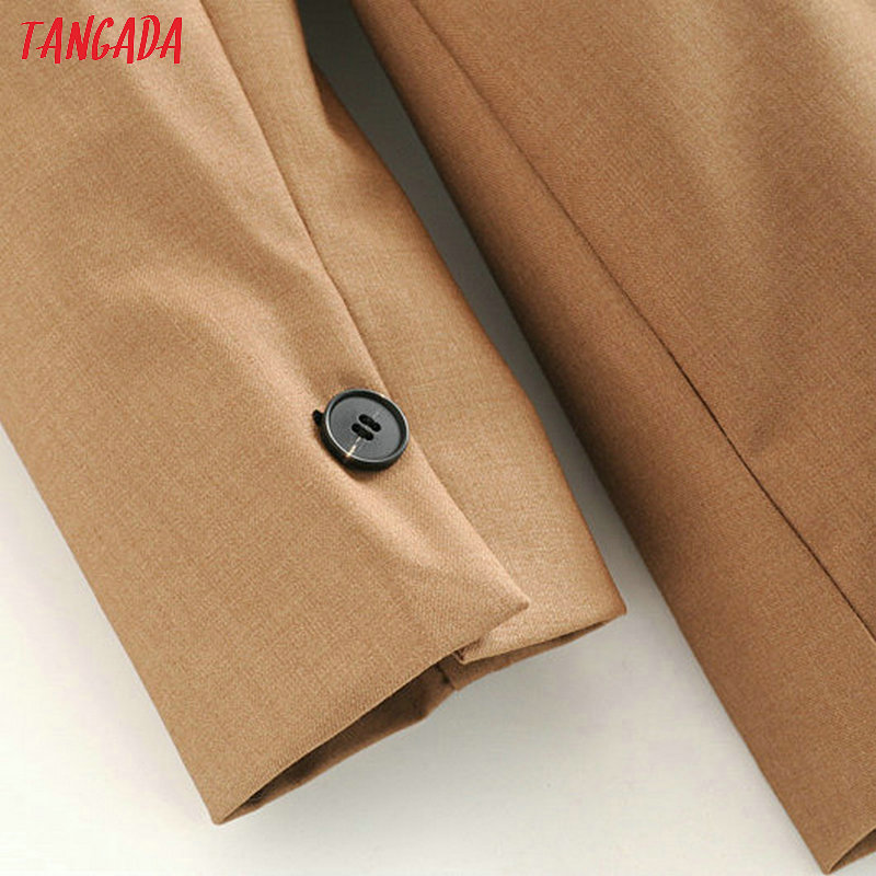 Tangada women solid blazer elegant Elastic waist sashes long jacket office ladies feminino formal suits 111 201114