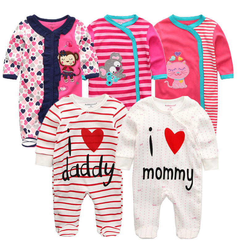 Winter 5Pcs Newbron Full Sleeve Baby Rompers Sets Baby Jumpsuit Infant Girl&Boys Clothes roupas de bebe Baby Onesies LJ201023