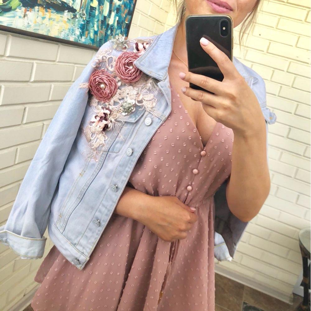 Autumn Women Embroidery Three Dimensional Flowers Pearl Bead Short Denim Coat Woman Long Sleeve Jean Jacket xintiandi 201023
