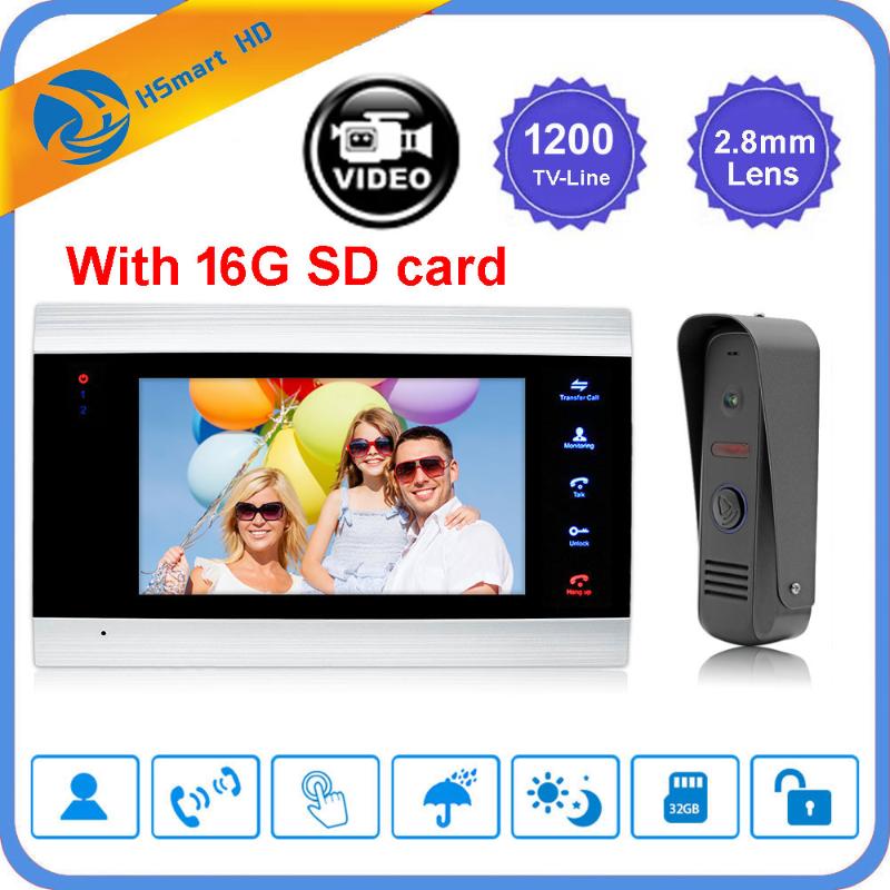 7 inch Touch Button HD Video Doorbell Intercom Waterproof Door Phone intercom 1 monitor +1 doorphone + 16G SD Card Free Shipping
7 inch Touch Button HD Video Doorbell Intercom Waterproof Door Phone intercom 1 monitor +1 doorphone + 16G SD Card Free Shipping