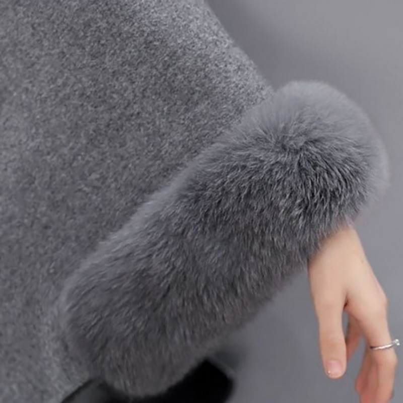Winter Coat Ponchos Capes Women 2019 Christmas Fashion Flare Sleeve Faux Fur Collar Wool Cloak Cape Coat Poncho Long Overcoat T200114