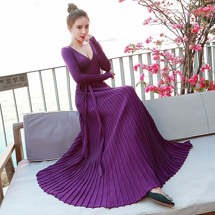 2021 New Spring Elegant Sexy v Neck Knitted Women Robe Femme Long Sleeve Party Red Vintage Pleated Maxi 5k9f, Purple
2021 New Spring Elegant Sexy v Neck Knitted Women Robe Femme Long Sleeve Party Red Vintage Pleated Maxi 5k9f, Purple