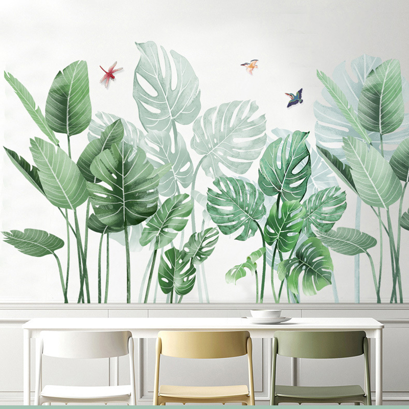 Large Green Tropical Plant Leaves Stickers Wall Door Decor Living Room Corner Decoration Removable Vinyl Mural Art Decals LJ201128