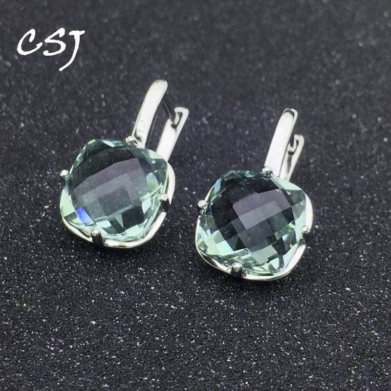 CSJ Green Amethyst Earring Sterling 925 Silver Citrine Ametrine Paraiba Zultanite for Women Birthday Party Engagement Gift Box 220211