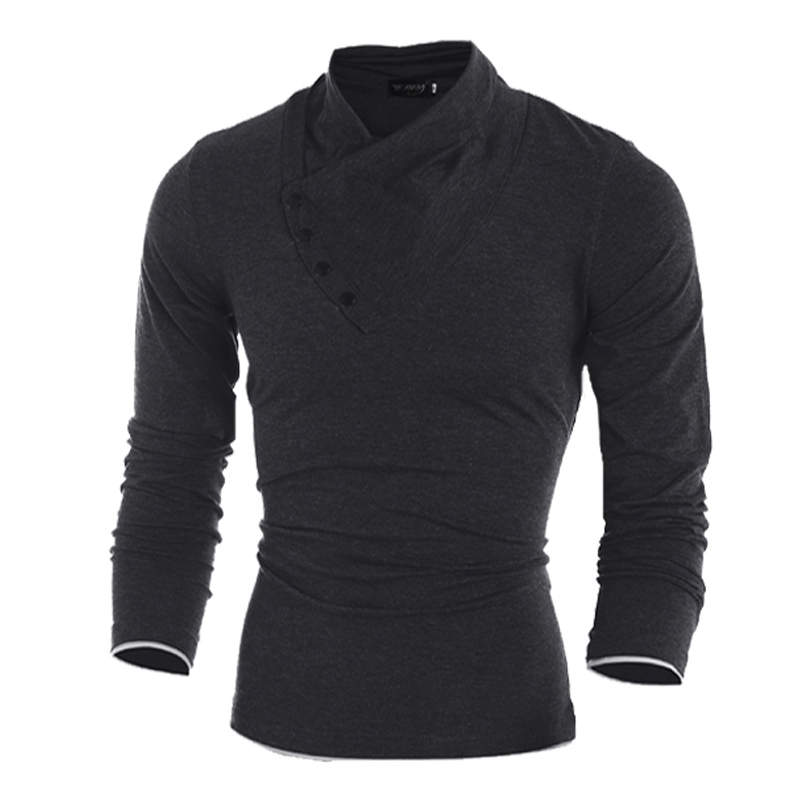 Fashion Slim Fit Men's T shirt Personalized Oblique Buckle Male Clothing Cotton Long Sleeve T-shirt For Free Shipping 201004