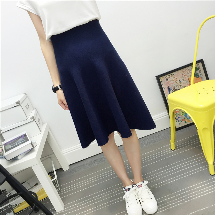 black grey wine red blue stretch high waist wool umbrella aline knitted for women autumn winter thickening warm woollen skirts T200324