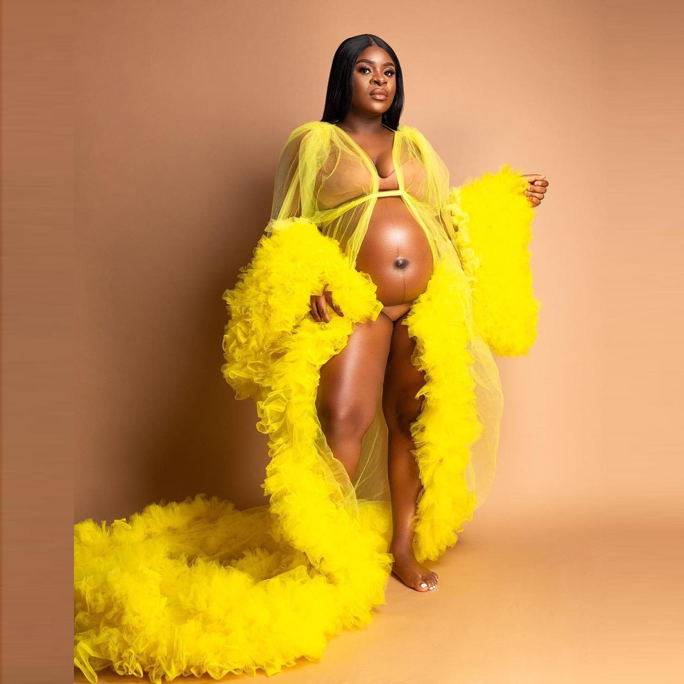 Bright Yellow Tulle Maternity Prom Dresses Long Sleeve Women Plus Size Evening Gowns See Through Sheer Prom Dress Maternity Robe, Gold
Bright Yellow Tulle Maternity Prom Dresses Long Sleeve Women Plus Size Evening Gowns See Through Sheer Prom Dress Maternity Robe, Gold
