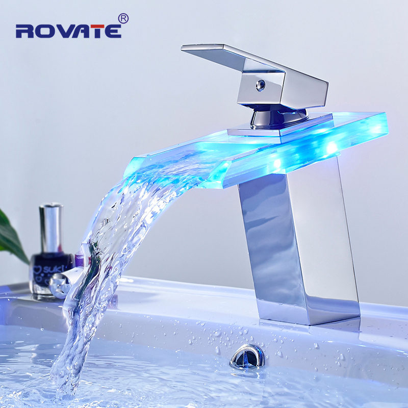 ROVATE LED Basin Faucet Brass Waterfall Temperature Colors Change Bathroom Mixer Tap Deck Mounted Wash Sink Glass Taps T200107
ROVATE LED Basin Faucet Brass Waterfall Temperature Colors Change Bathroom Mixer Tap Deck Mounted Wash Sink Glass Taps T200107