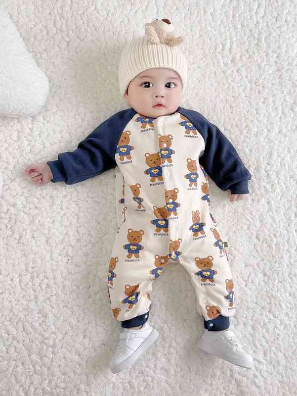 Peninsula Baby Cartoon & Letter Graphic Raglan Sleeve Jumpsuit SHE