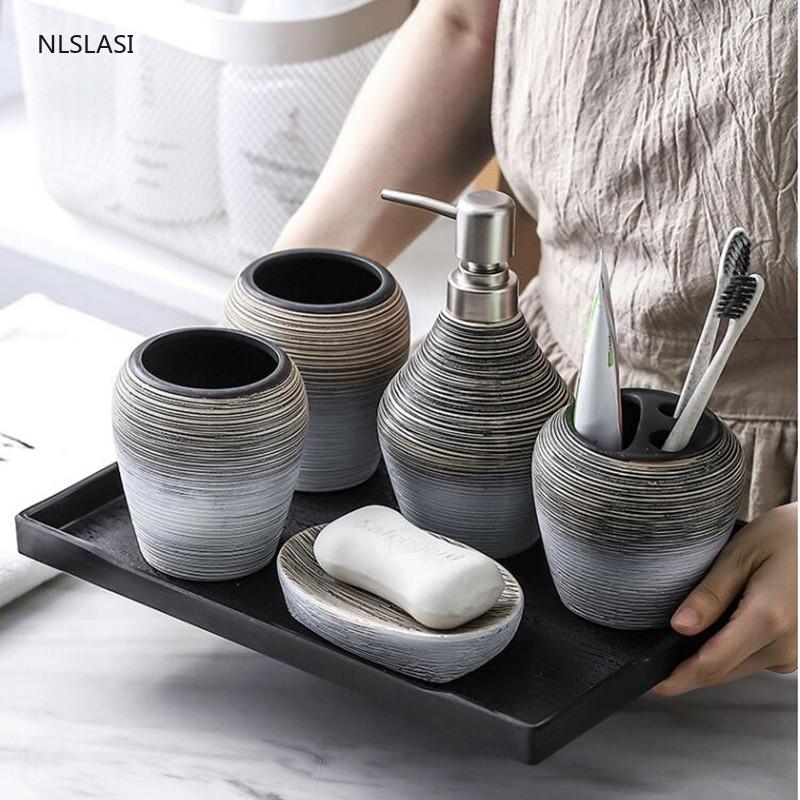 Vintage brushed Ceramic Five-piece Set Wash Tools Soap Dispenser Gargle Cup Toothbrush Holder Soap Dish Bathroom Accessories Set
Vintage brushed Ceramic Five-piece Set Wash Tools Soap Dispenser Gargle Cup Toothbrush Holder Soap Dish Bathroom Accessories Set