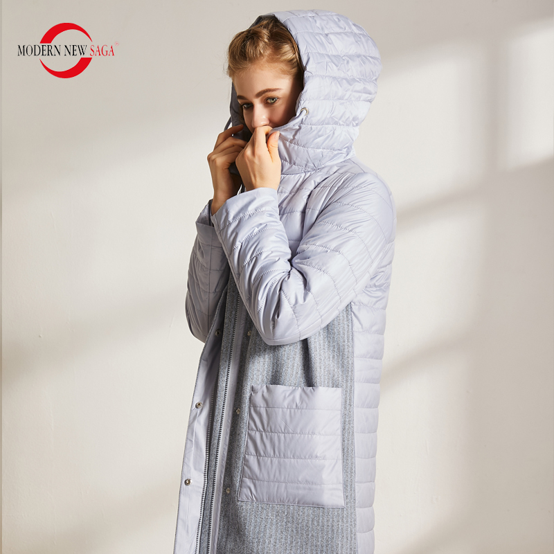 MODERN NEW SAGA Autumn Women Coat Cotton Padded Jacket Hooded Parkas Women Long Jacket Casual Female Coats Winter Ladies Coats 200928