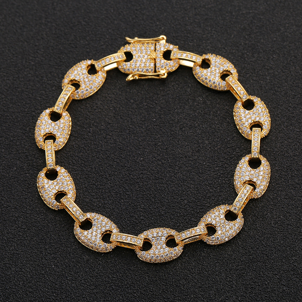 Zircon Bead Chain Bracelet Tennis Copper Material Gold Silver Color Bling CZ Men Hip hop Bracelets
