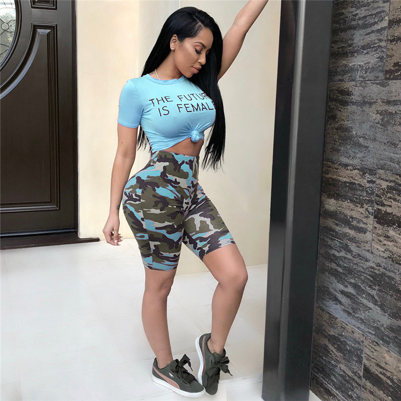 Camouflage Pink Two Piece Set Summer Outfits T Shirt Crop Top and Camo Shorts Set Sexy Tracksuit Matching Sets D41-AB95 T200603
