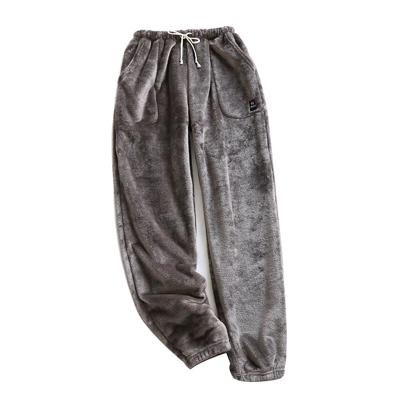 Fall Winter Pants Bottoms For Couples Warm Thick Coral Fleece Sleep Pants Soft Pajamas For Men Women Plus Velvet Trousers 201016