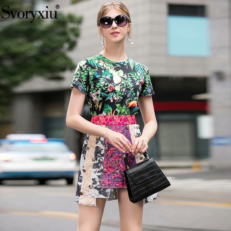 Svoryxiu Women's Summer Fashion Short Sleeve T Shirts High Quality Beaded Jungle Animal Print Plus Size Casual Tops Tees Female T200512