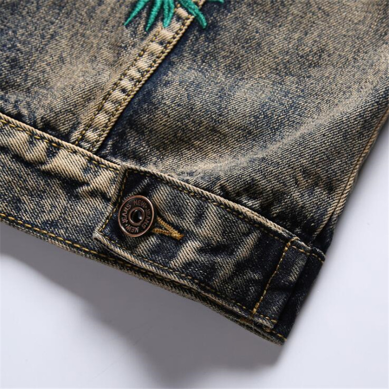 Men's crane embroidery long sleeve denim jacket Vintage gray blue slim embroidered coat Top outerwear 201118