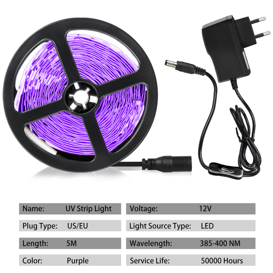 LED LED Strips Light Strip Flexible LED Strips Lights Ultraviolet UV Lamp 385-400nm Black Ligth 2835 SMD DC12V LEDRibbon For Glow Party S247102 s Ribb