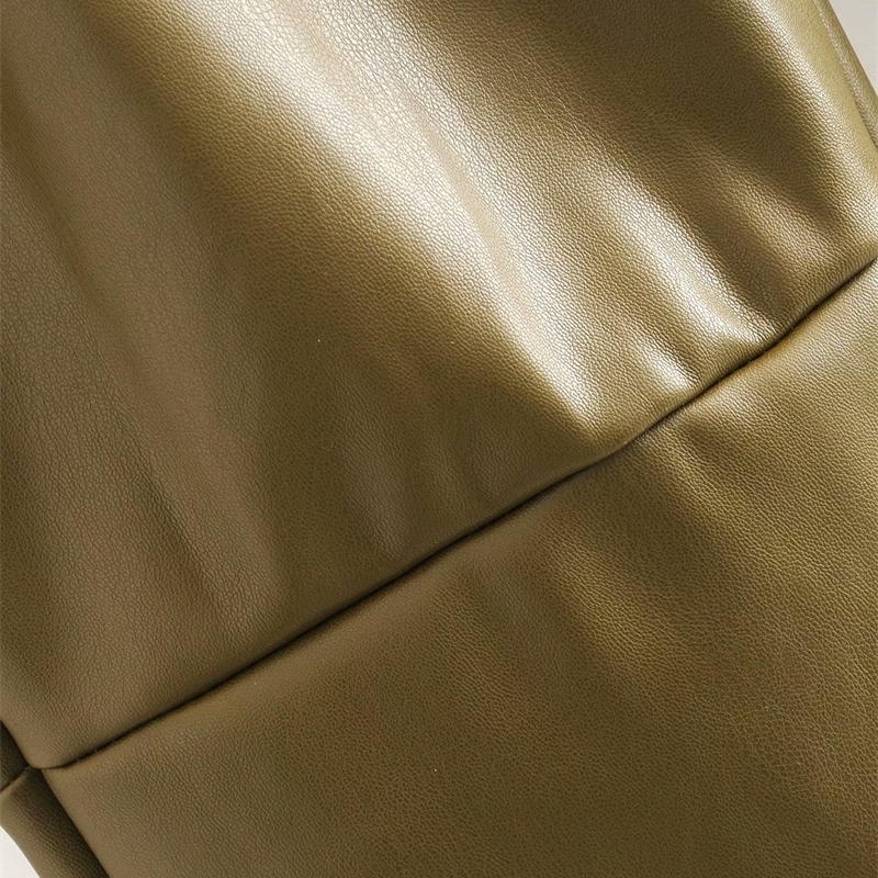 winter army green leather pants high waist paperbage pants women sweatpants fashion streetwear 201112