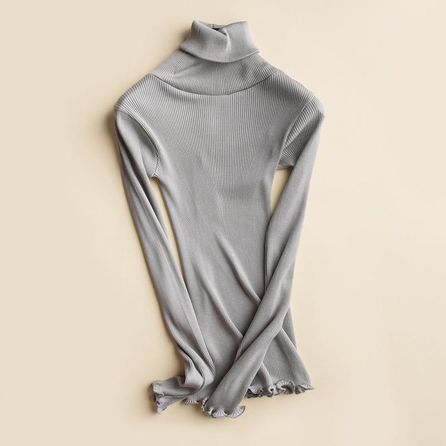 70% Silk 30% Cotton Women's Stretchy Base Layer Turtle Neck Long Sleeve Pullover Sweater Top Shirt TG105 201028
