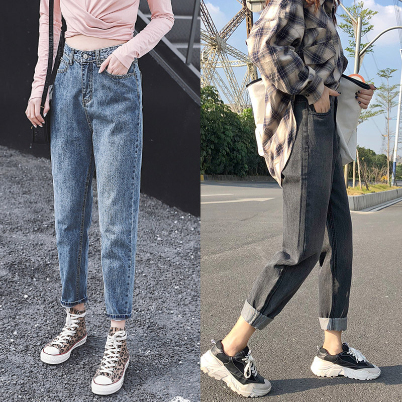 High Waist Cropped Jeans Women Spring Loose Retro Wide Leg Straight Student Korean Version Was Thin Radish Pants 201030