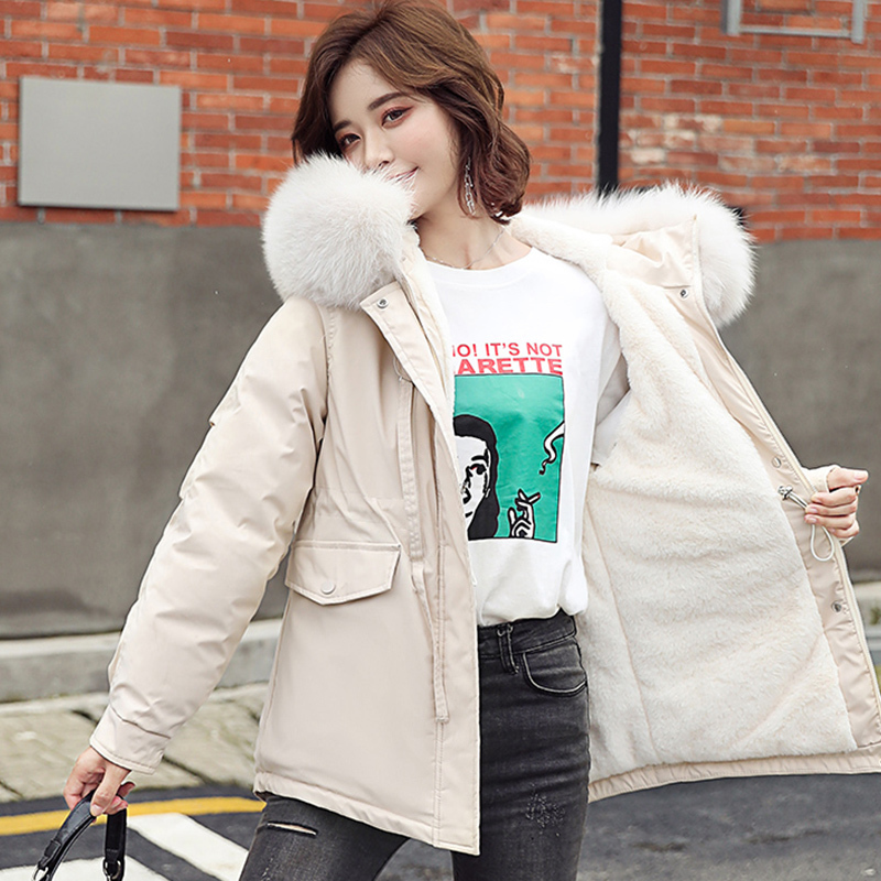 New Winter Women Parkas Thick Warm Down Cotton Jacket Coats Big fur collar Zipper Padded parka Pocket Stand collar Shiny coat 201019