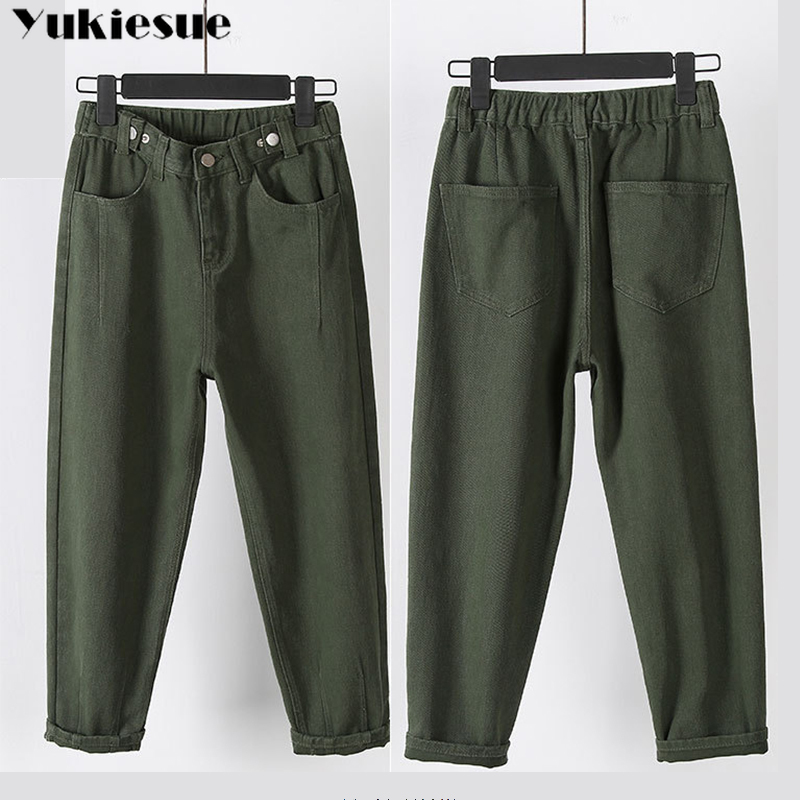 Jeans Woman black Pants High waist Elastic Denim trousers ripped boyfriend jeans for Women harem Pants Plus Size S-XXL LJ201012