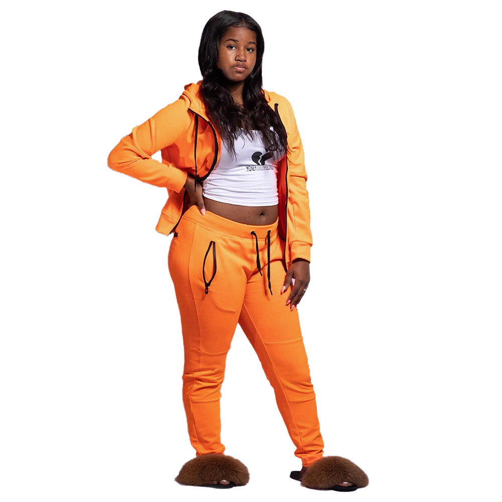 Women Fashionable pants Clothing Solid Color Long Sleeve Two Piece Hooded Loose Fashion Casual Women's Sports Suit