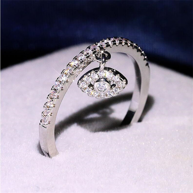 Simple Fashion Jewelry 925 Sterling Silver Pave White Sapphire CZ Diamond Gemstones Promise Angle Eye Popular Women Wedding Band Ring Gift