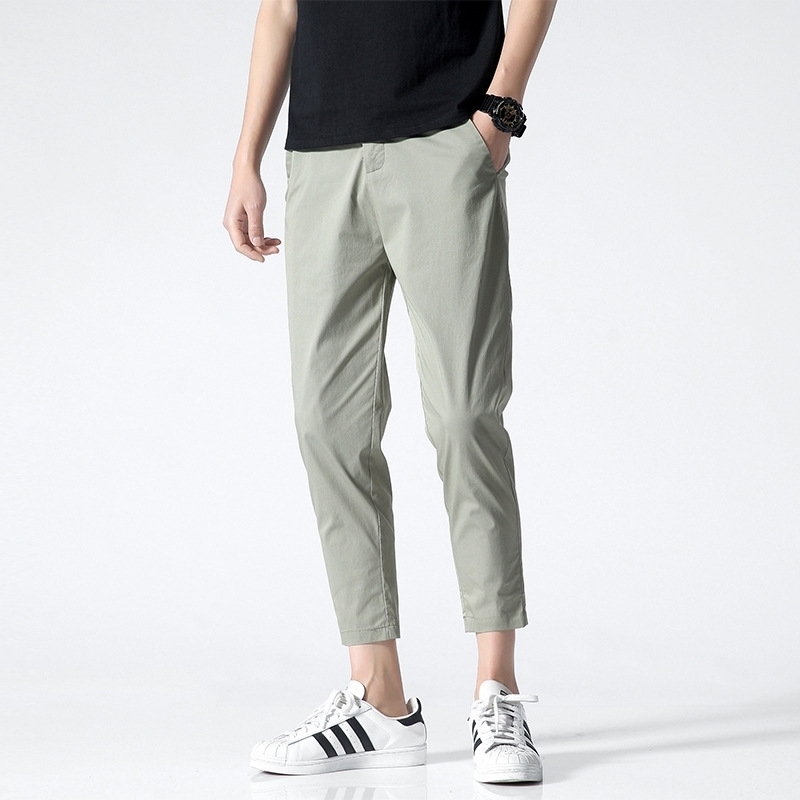 Autumn Mens Cotton High Quality Casual Ankle Length Fashion Man Pants Black 201128