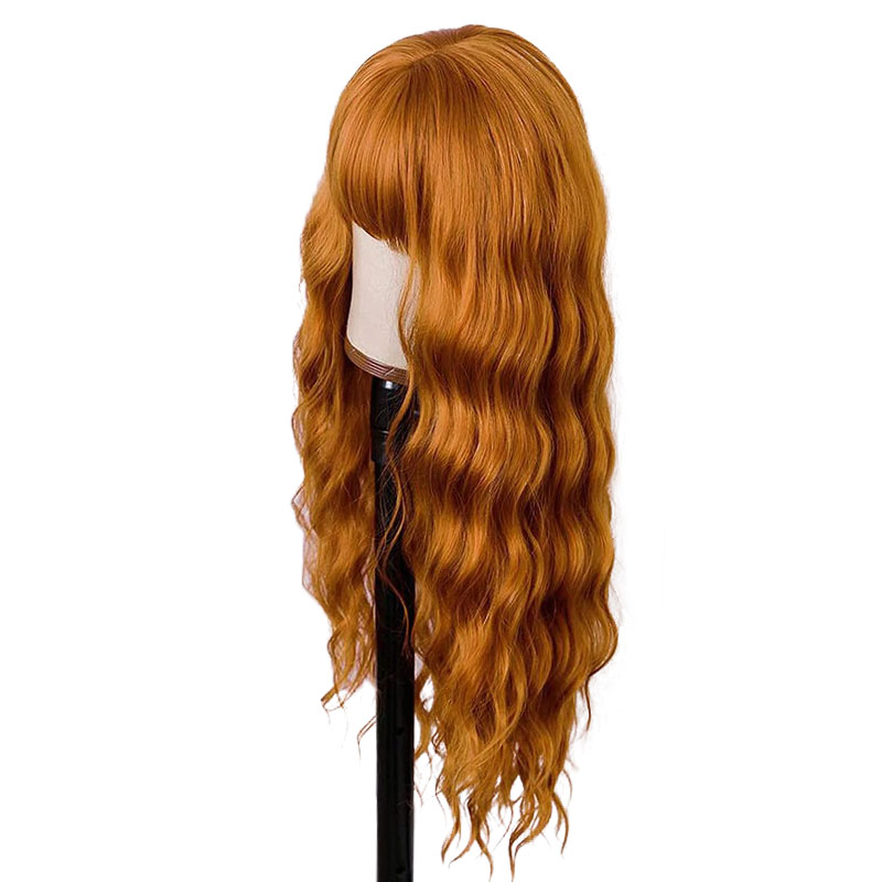 Wool coil curly long synthetic wig orange WoodFestival neat bnags wigs for women high temperature fiber hair cosplay
