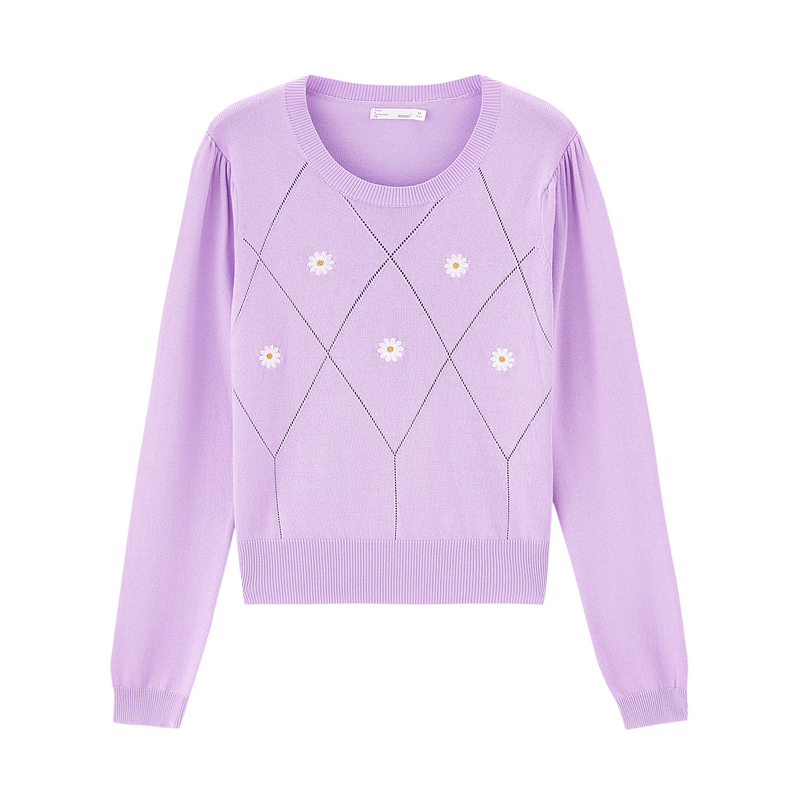 INMAN Autumn Winter Arrival Knitwear Women's Long Sleeve Round Neck Embroidered Jacquard Turtleneck Sweet Thin Sweater 201223