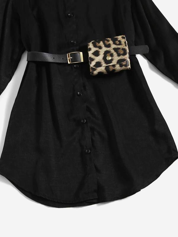 Girls Solid Shirt Dress With Belt And Pocket SHE