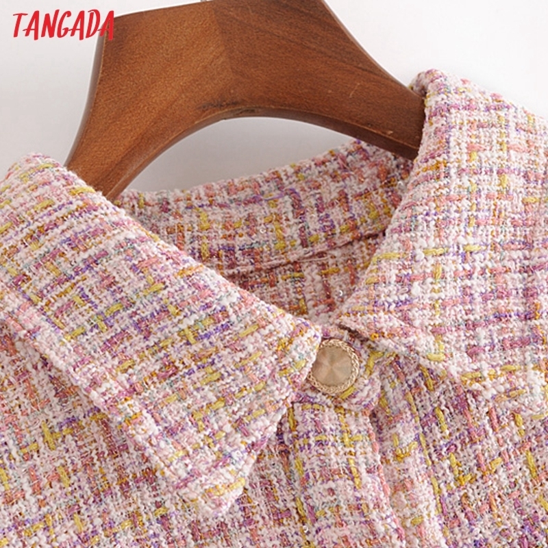 Tangada autumn winter women colorful tweed jacket coat with slash tassel ladies long sleeve female elegant coat 3H264 201019