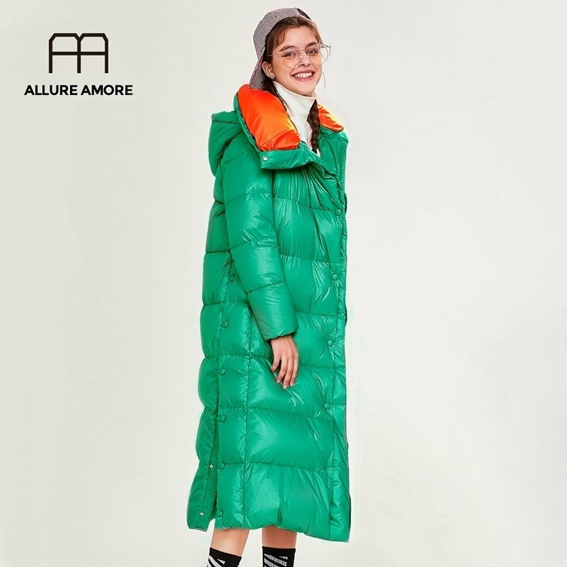 Allure Amore Winter Jacket New High Quality Women Long Down Coat White Duck Down Jacket Quilted Female Lightweight Thick Clothes 201029