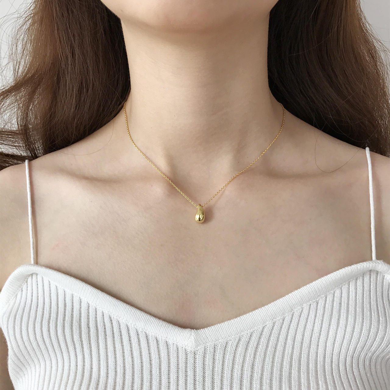 New Minimalism 925 sterling silver pendant necklaces handmade jewelry tear drop pendant designer necklaces with link chain for women