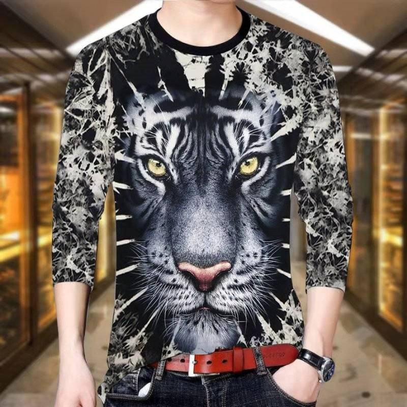 New long-sleeved men's T-shirt 3D printed bottoming shirt men's shirt round neck Slim autumn men's long T-shirt Bee pattern 201203