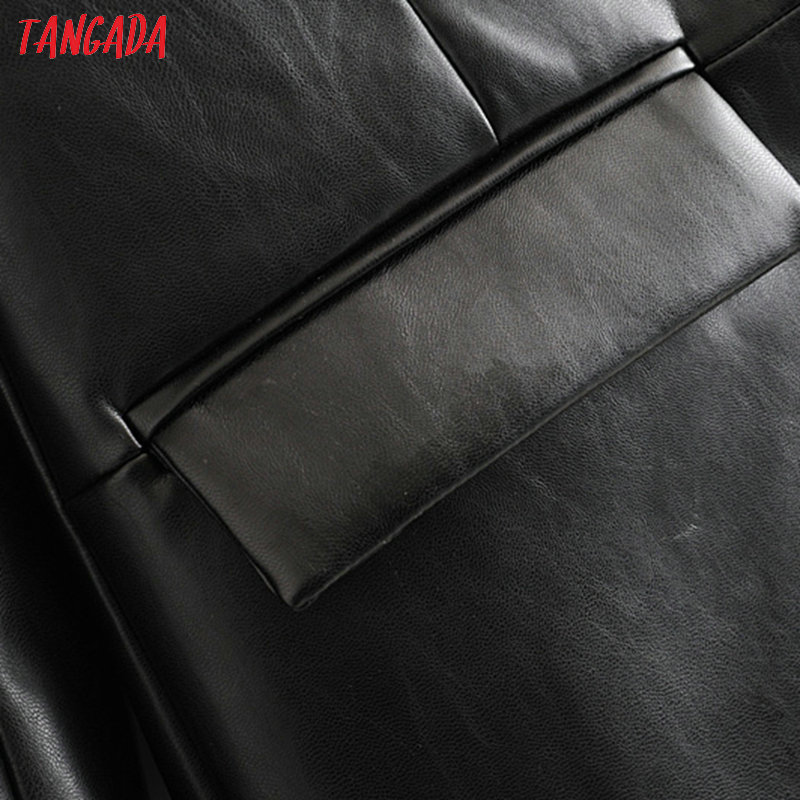 Tangada women vintage black faux leather blazer female long sleeve jacket ladies high street casual blazer suits 6A105 201102