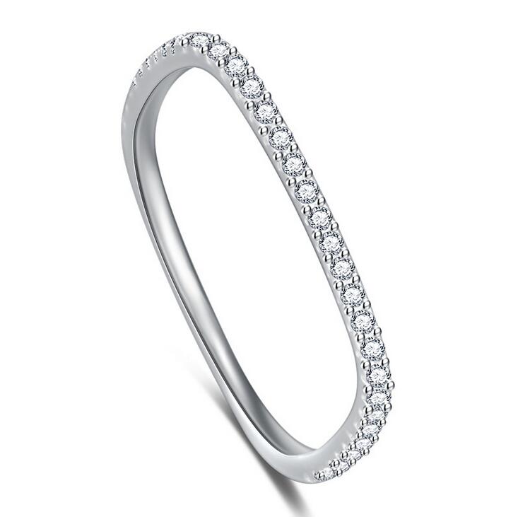 2021 New Arrival Simple Fine Jewelry Real 925 Sterling Silver Pave White Sapphire CZ Diamond Party Square Ring Women Wedding Band Ring Gift