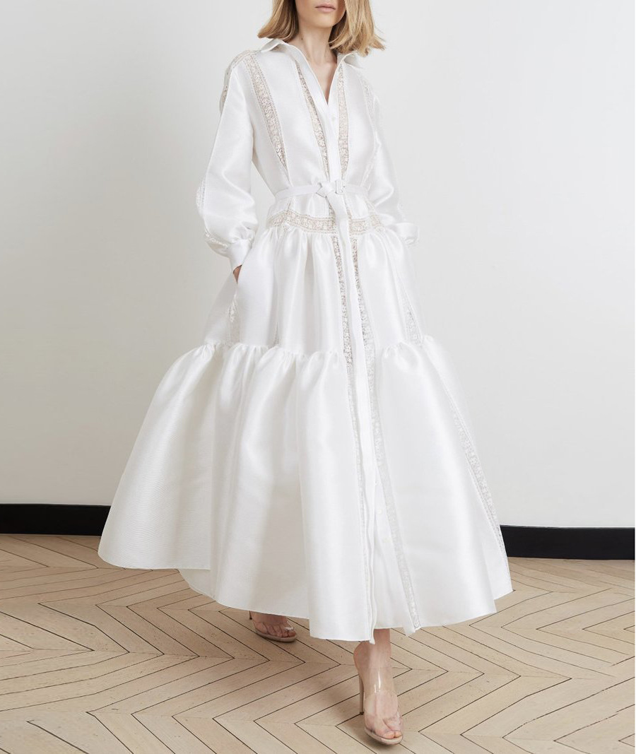 2021 spring fashion women clothing wihte shirt dress satin lapel button lantern long sleeve pleated ruffle hem midi dress elegant lace, Ivory
2021 spring fashion women clothing wihte shirt dress satin lapel button lantern long sleeve pleated ruffle hem midi dress elegant lace, Ivory
