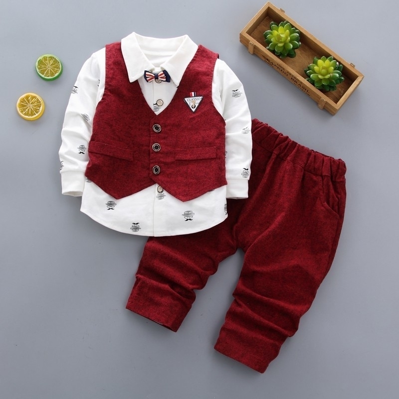Children Fashion Clothing Spring Autumn Baby Boys Girls Gentleman Vest Shirt Pants 3pcs/sets Kids Infant Cotton Casual Tracksuit 201127