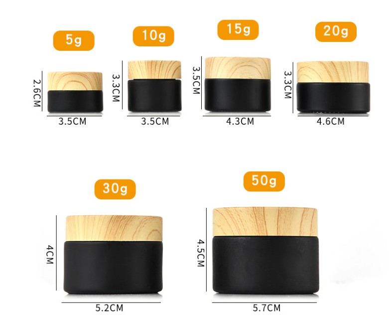 10g 30g 50g black Frosting cream bottle cosmetic glass bottles jars with Wood grain cover travel sub bottling set