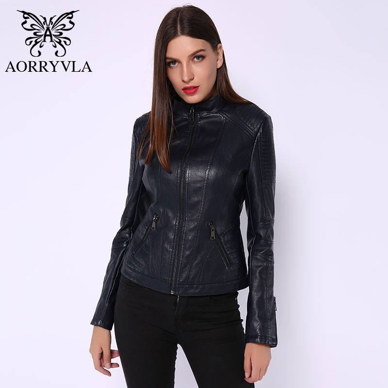 Fashion Women Leather Jacket Vintage Women's PU Leather Jacket Mandarin Collar Slim Female Black Faux Leather Outwear 201020