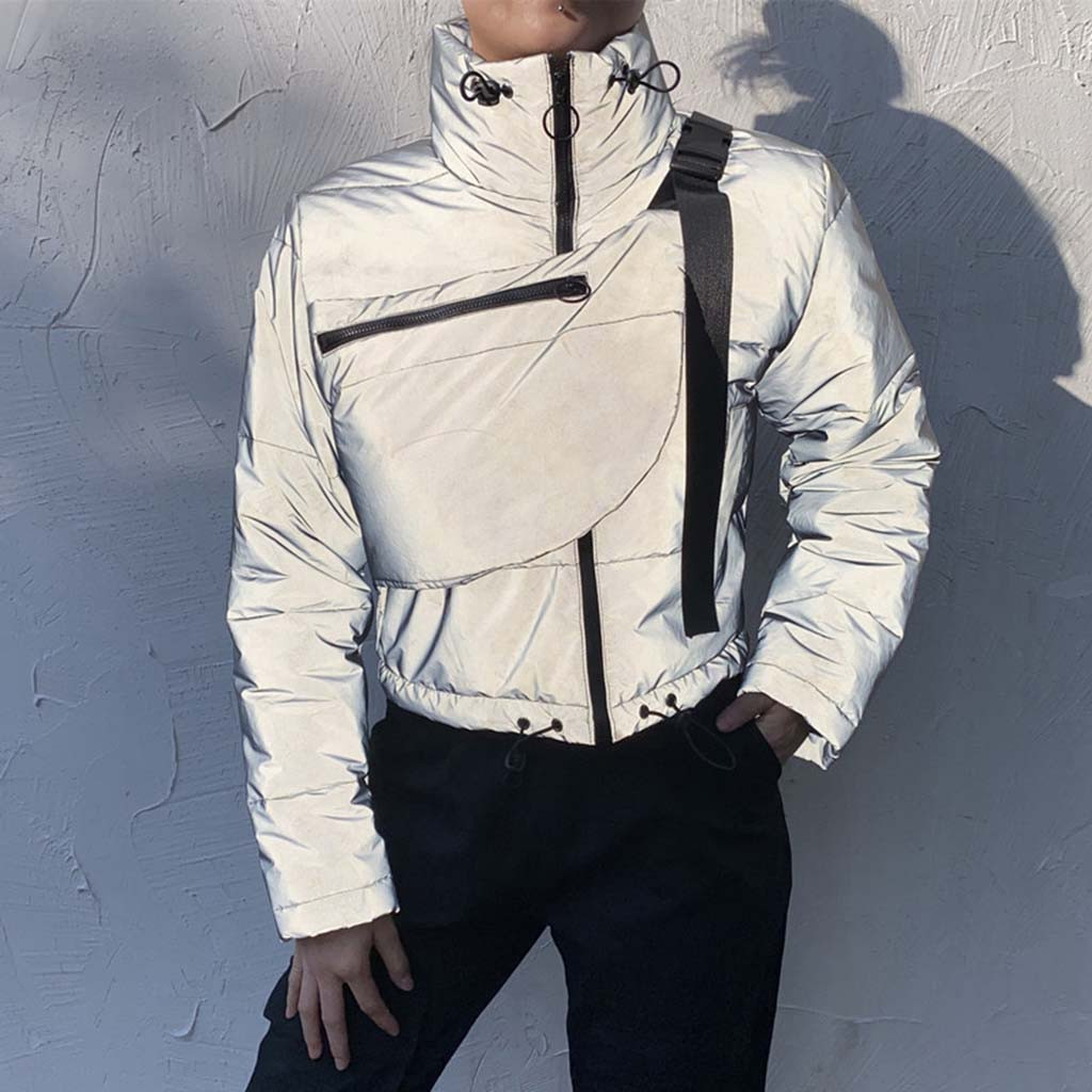 SAGACE Women's Winter Fashion Reflective At Night Warm Women Coat Short Jackets With Bag Long Sleeved Zipper Jacket Korean 1125 T200113