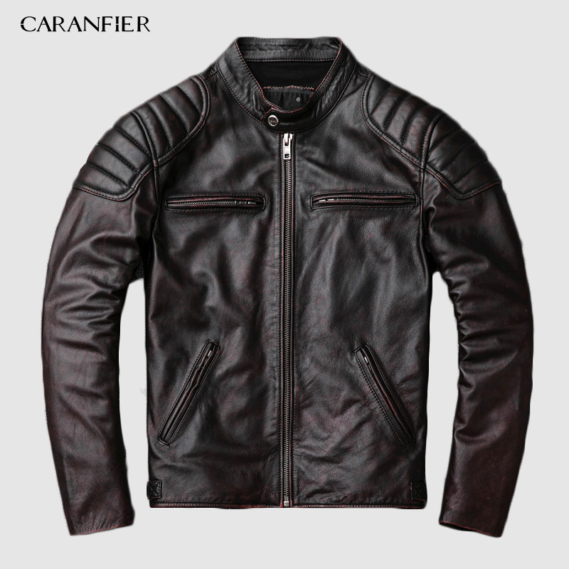 CARANFIER Men Genuine Cow Leather Jacket Fashion Stand Collar Motorcycle Biker Jacket Vegetable Tanned Goatskin Winter Coat C1021, Brown
CARANFIER Men Genuine Cow Leather Jacket Fashion Stand Collar Motorcycle Biker Jacket Vegetable Tanned Goatskin Winter Coat C1021, Brown