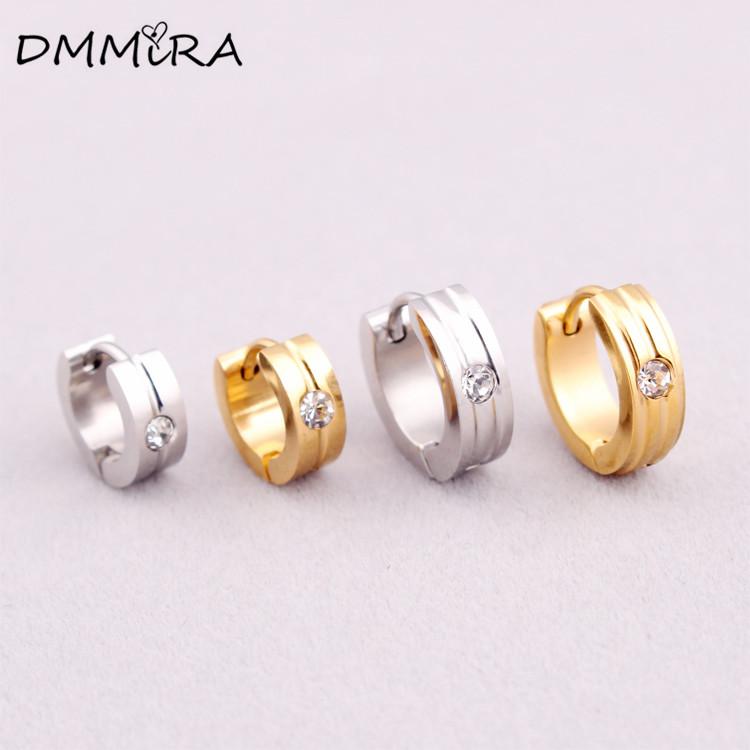 New Arrival Fashion Women Crystal Color Gold Stainless Round Steel Round Stone Small Hoop Huggie Earrings Jewelry