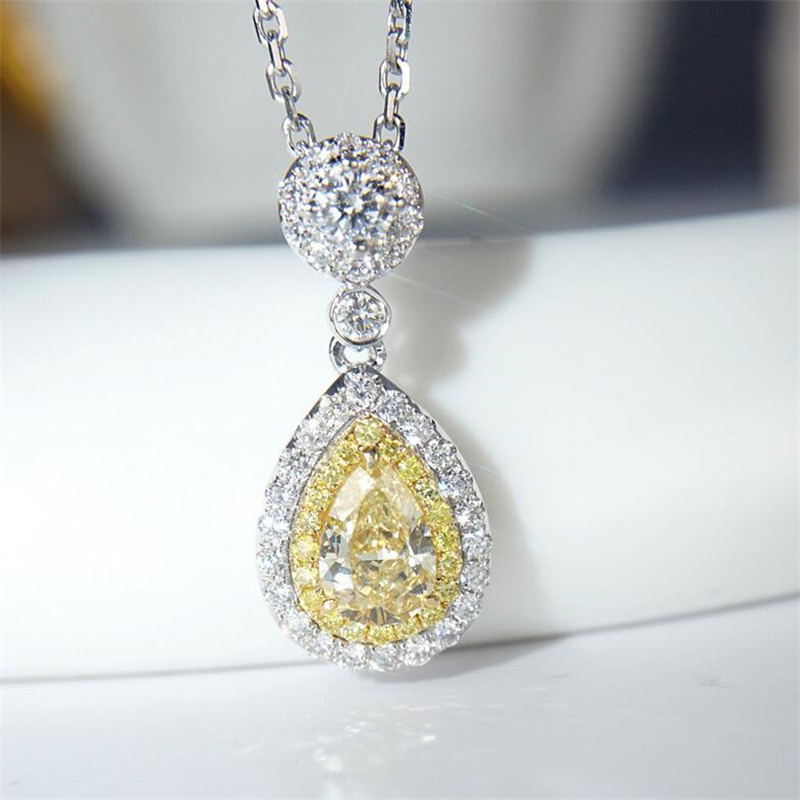 Super Deal Luxury Jewelry 925 Sterling Silver Yellow Topaz CZ Diamond Water Drop Pendant Pear Cut Zircon Women Clavicle Necklace Gift