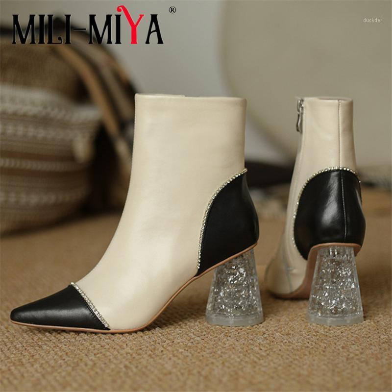 MILI-MIYA Fashion Mixed Color Women Cow Leather Ankle Boots Pointed Toe Crystal Round Heels Zipper Casual Street Shoes For Lady1, Black-apricot-a
MILI-MIYA Fashion Mixed Color Women Cow Leather Ankle Boots Pointed Toe Crystal Round Heels Zipper Casual Street Shoes For Lady1, Black-apricot-a