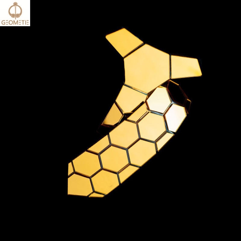 Reversible Mirror Necktie One side Gold n One Side Silver Classy Hexagons Ties Lover Gift Acrylic Shining Ties Slim Tie Clip Set 201028