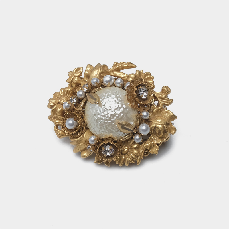 Amorita boutique Golden flower brooch vintage court exquisite pearl brooch 201009